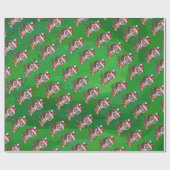 緑のトラのクリスマス ラッピングペーパー (フラット)
