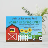 緑のトラクターおよび赤い納屋の誕生会の招待 招待状 (スタンド正面)