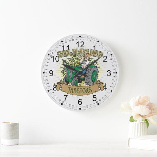 緑のトラクターが付いているまだ演劇 ラージ壁時計 (ホーム)
