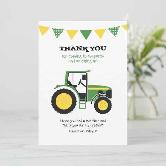 緑のトラクターの誕生日はメッセージカード感謝していしています サンキューカード (スタンド正面)