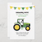 緑のトラクターの誕生日はメッセージカード感謝していしています サンキューカード (正面/裏面)