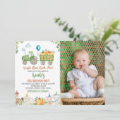 緑のトラクターの農場動物の誕生日招待状 招待状 (スタンド正面)
