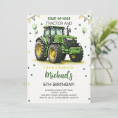 緑のトラクターをテーマにした誕生日パーティー 招待状 (スタンド正面)
