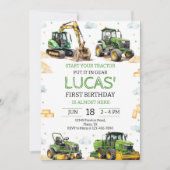 緑のトラクター誕生日パーティー 招待状 (正面)