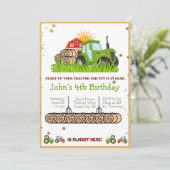 緑のトラクター | 男の子の誕生日パーティー 招待状 (スタンド正面)