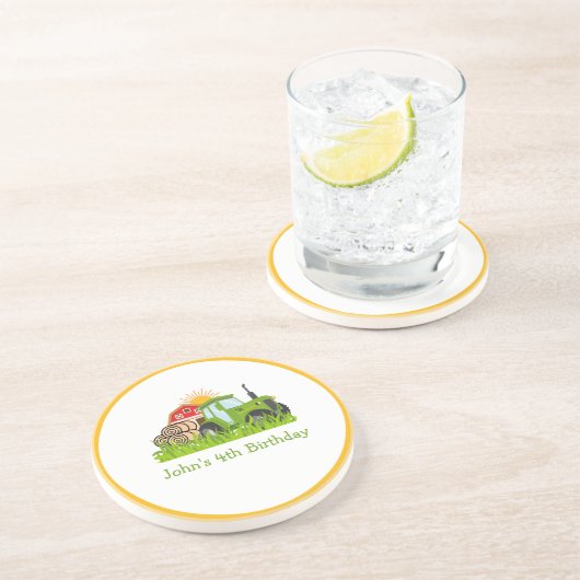 緑のトラクター | 農場をテーマにした誕生日パーティーの装飾 コースター (側面)