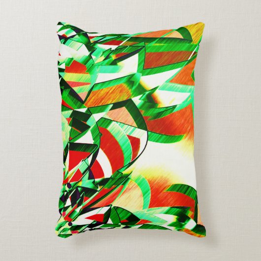 緑のトラック、オレンジ色のサンゴの背景の霧雨 アクセントクッション (正面(垂直))