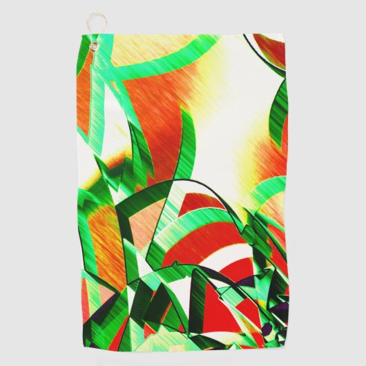 緑のトラック、オレンジ色のサンゴの背景の霧雨 ゴルフタオル (正面)