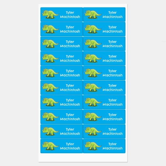 緑のトリケラトプス恐竜の漫画パーソナライズされた ラベル (シート)