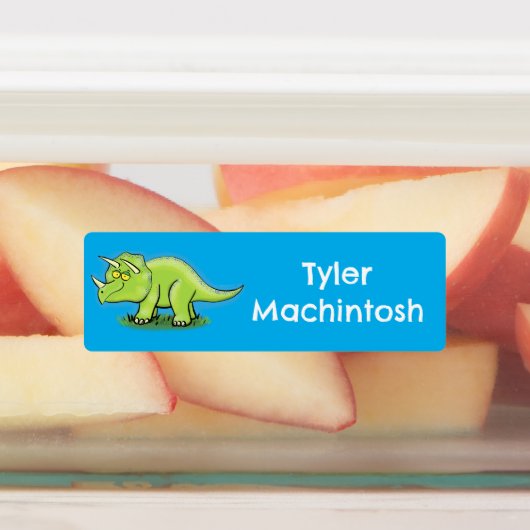 緑のトリケラトプス恐竜の漫画パーソナライズされた ラベル (貼付)