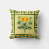 緑のトリム枕と黄色の明るいケシ クッション (正面)