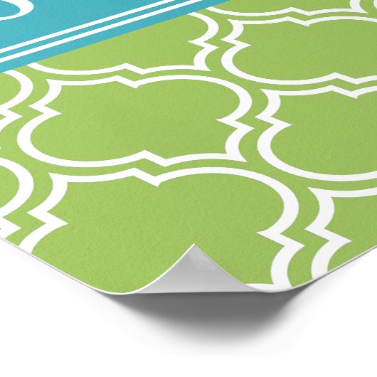 緑のトレリス鮮やかブルー名テンプレート ポスター (角)