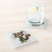 緑のトレンコートに入ったリス ガラスコースター (アングル)