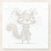 緑のトレンコートに入ったリス ガラスコースター (裏面)