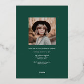 緑のトレンディーセリフ複数写真の卒業 箔招待状 (裏面)