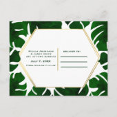 緑のトロピカルな葉 白＆ゴールド セーブ・ザ・デート 案内ポストカード (裏面)