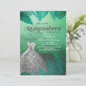 緑のトロピカルサマーシルバードレスのキンセアニエラ 招待状 (スタンド正面)