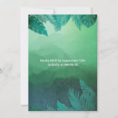 緑のトロピカルサマーシルバードレスのキンセアニエラ 招待状 (裏面)