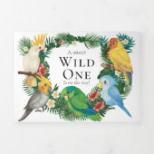 緑のトロピカルパロットのエキゾチックな男の子の赤ちゃんシャワー 三つ折り案内状 (カバー)