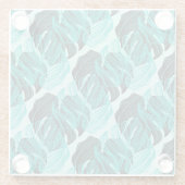 緑のトロピカルパームの葉のデザイン ガラスコースター (裏面)