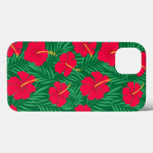 緑のトロピカルリーフ上の赤いハイビスカスの花 Case-Mate iPhoneケース (裏面 (横))