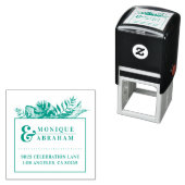 緑のトロピカル結婚な葉の差出人住所 セルフインキングスタンプ (インサイチュ)