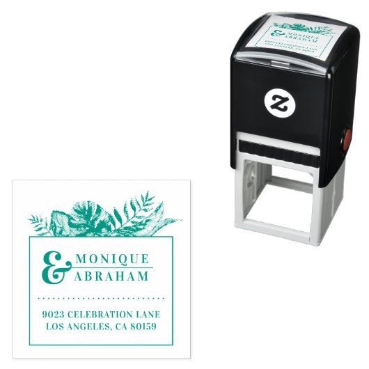 緑のトロピカル結婚な葉の差出人住所 セルフインキングスタンプ (インサイチュ)