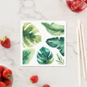 緑のトロピカル葉スホワイトエレガントな結婚式パーティー スタンダードカクテルナプキン (インサイチュ)