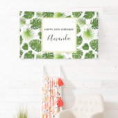 緑のトロピカル葉パターンハッピーバースデー 横断幕 (インサイチュ)