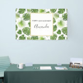 緑のトロピカル葉パターンハッピーバースデー 横断幕 (トレードショー)