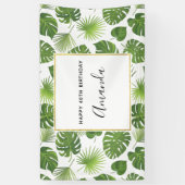 緑のトロピカル葉パターンハッピーバースデー 横断幕 (縦)