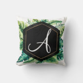 緑のトロピカル葉ブラックシエレガントック夏 クッション (正面)
