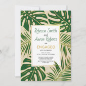 緑のトロピカル葉婚約パーティ 招待状 (正面)