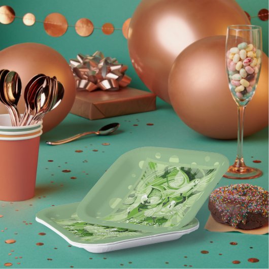 緑のトーンでケルト平和文字で鳩 ペーパープレート (複数)