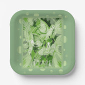 緑のトーンでケルト平和文字で鳩 ペーパープレート (正面)