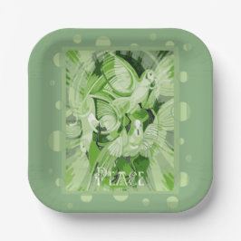 緑のトーンでケルト平和文字で鳩 ペーパープレート