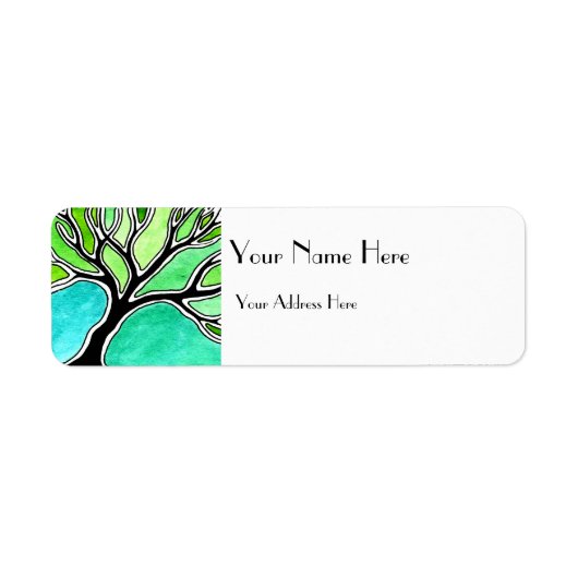 緑のトーンの冬の木 ラベル (正面)