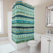 緑のトーン三叉形ストライプの幾何学的パターン シャワーカーテン (インサイチュ)