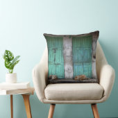 緑のドアの装飾用クッションの前の野良犬 クッション (椅子)