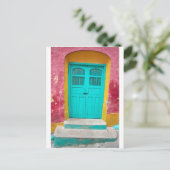 緑のドアの趣のある木製の入り口 ポストカード (スタンド正面)