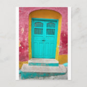 緑のドアの趣のある木製の入り口 ポストカード (正面)