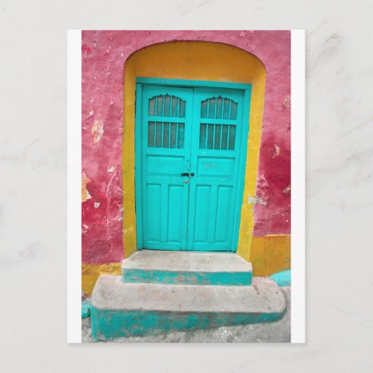 緑のドアの趣のある木製の入り口 ポストカード (正面)