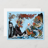 緑のドラゴンと鳳黄。イラストレーション ポストカード (正面/裏面)