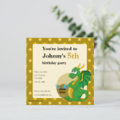 緑のドラゴンの漫画の誕生日プリント招待状 招待状 (スタンド正面)
