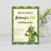 緑のドラゴン漫画の誕生日印刷招待状 招待状 (スタンド正面)