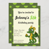 緑のドラゴン漫画の誕生日印刷招待状 招待状 (正面/裏面)