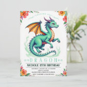 緑のドラゴン誕生日パーティー招待状テンプレート 招待状 (スタンド正面)