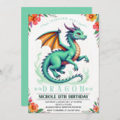 緑のドラゴン誕生日パーティー招待状テンプレート 招待状 (正面/裏面)