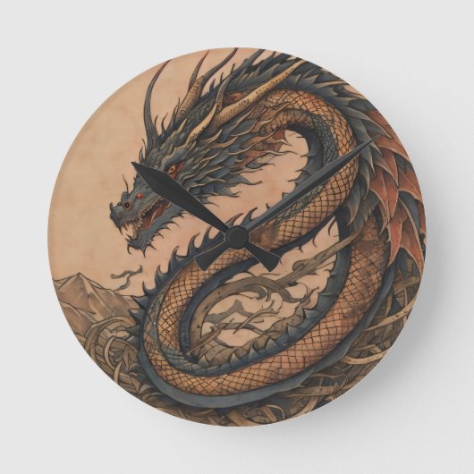 緑のドラゴン ラウンド壁時計 (正面)
