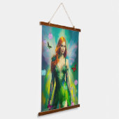 緑のドレスの女性の赤い髪の妖精のポートレート 吊り下げ型タペストリー (傾斜あり)